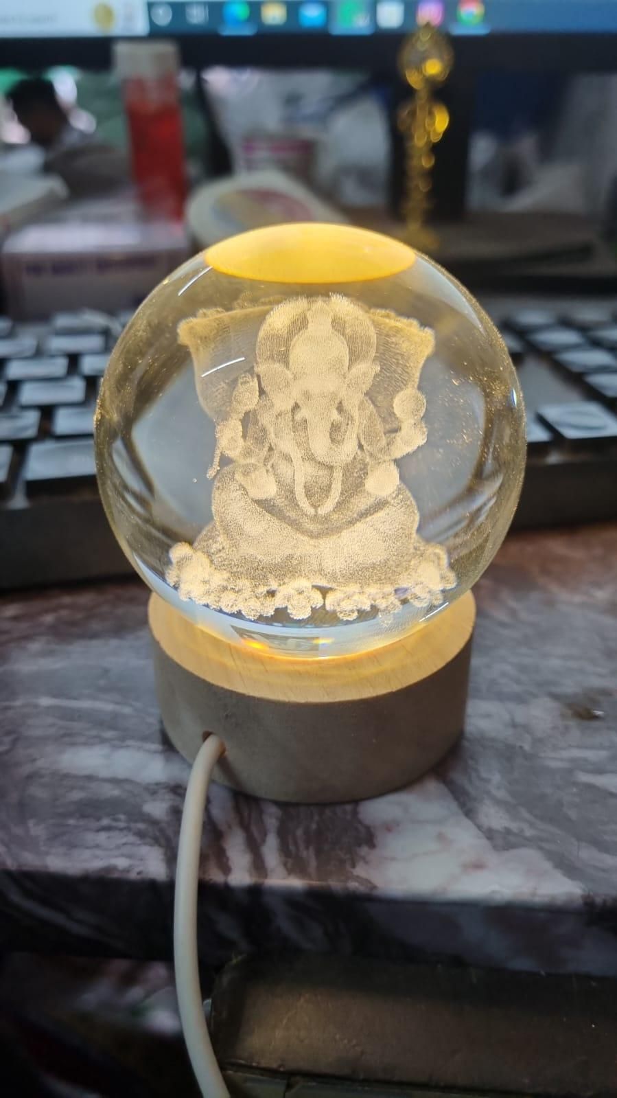 Divine Ganesha Crystal Ball Lamp | Hindu God Statue & Spiritual Diwali Gift