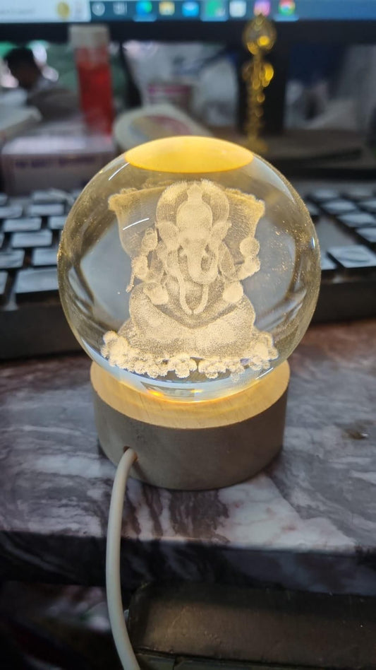 Divine Ganesha Crystal Ball Lamp | Hindu God Statue & Spiritual Diwali Gift