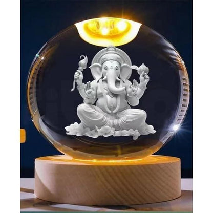 Divine Ganesha Crystal Ball Lamp | Hindu God Statue & Spiritual Diwali Gift
