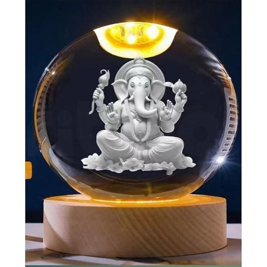Divine Ganesha Crystal Ball Lamp | Hindu God Statue & Spiritual Diwali Gift