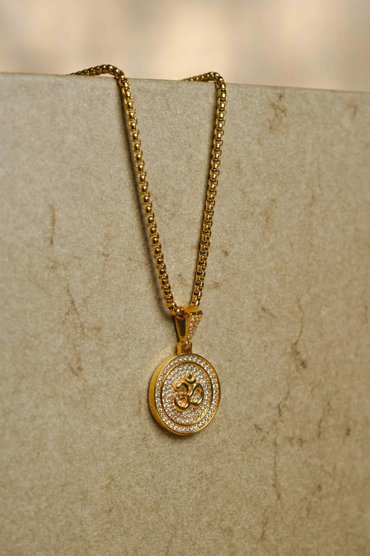 Om Symbol Pendant with Chain: Sacred Silver Jewelry for Spiritual Harmony