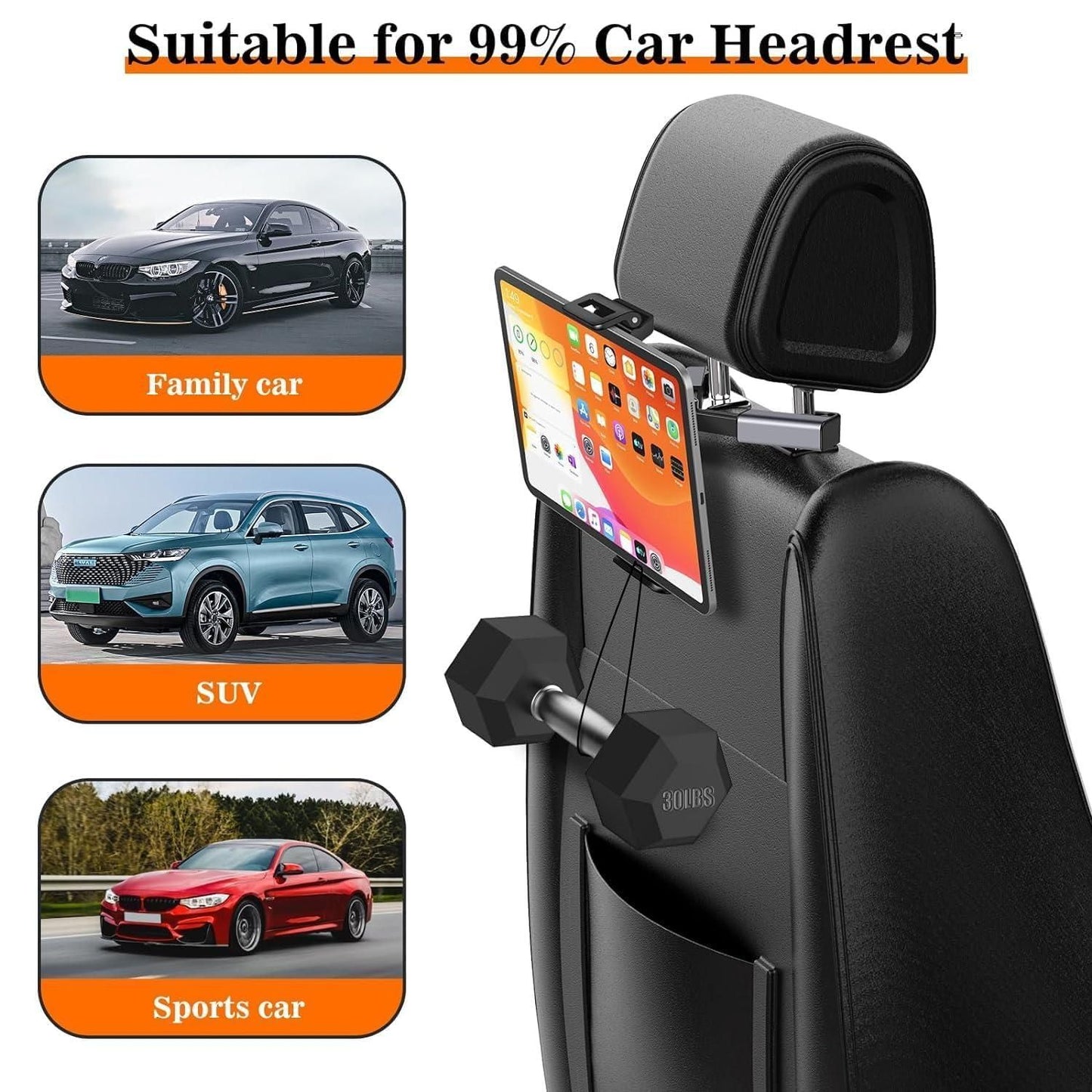 Car Headrest Tablet Holder for iPad & Phone | Backseat Entertainment