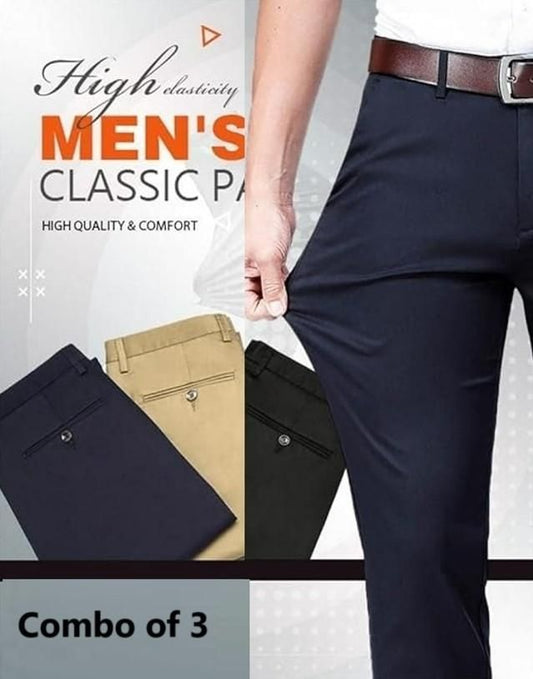 3 Pack Men's High Elasticity Comfort-Fit Dress Pants Bundle