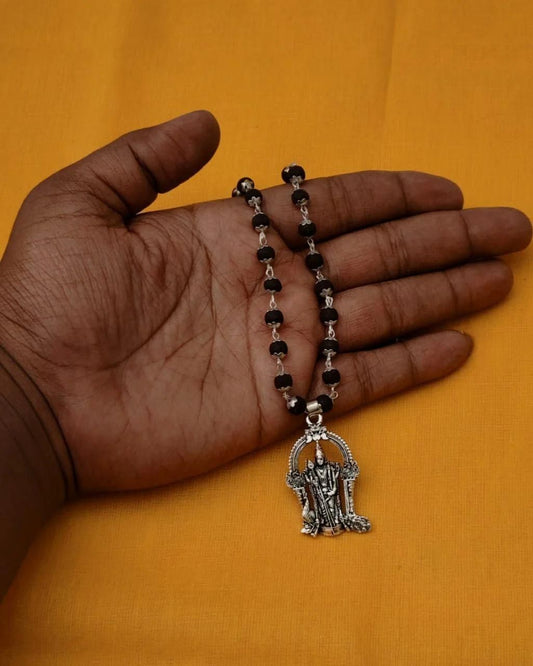 Karungali Mala with Murugan Locket: Sacred Beaded Necklace for Spiritual Devotion