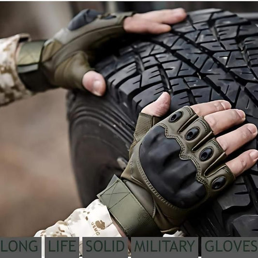 Half Finger Motorcycle Gloves with Hard Rubber Knuckle Protection