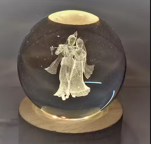 Lilone Standing Radhe Krishna Crystal Ball Lamp – 6cm  with USB Powered