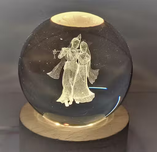 Lilone Standing Radhe Krishna Crystal Ball Lamp – 6cm  with USB Powered