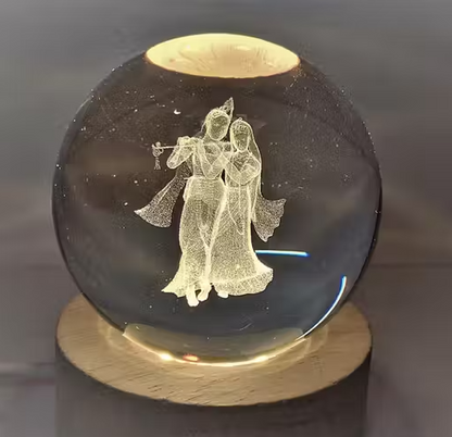 Lilone Standing Radhe Krishna Crystal Ball Lamp – 6cm  with USB Powered