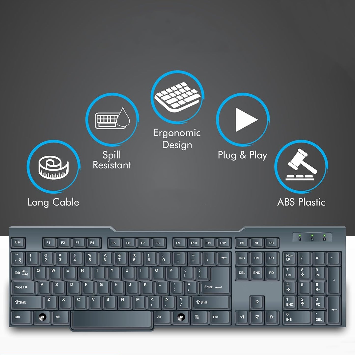 Full-Size Wired USB Keyboard (104 Keys) for PC & Laptop | Standard Plug & Play
