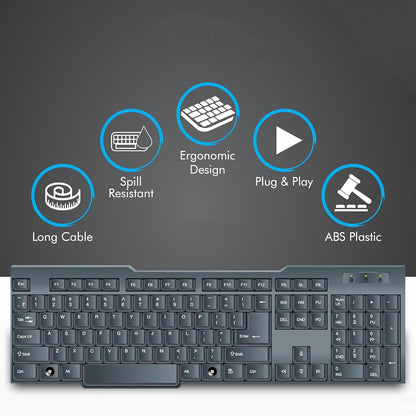 Full-Size Wired USB Keyboard (104 Keys) for PC & Laptop | Standard Plug & Play