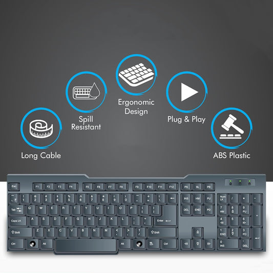 Full-Size Wired USB Keyboard (104 Keys) for PC & Laptop | Standard Plug & Play